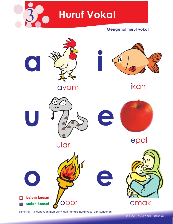 flash card belajar membaca huruf vokal prasekolah abc